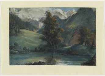 Näkymä Challes-järvelle ja Mont Blancille, 1807-1808 (pastelli paperille)